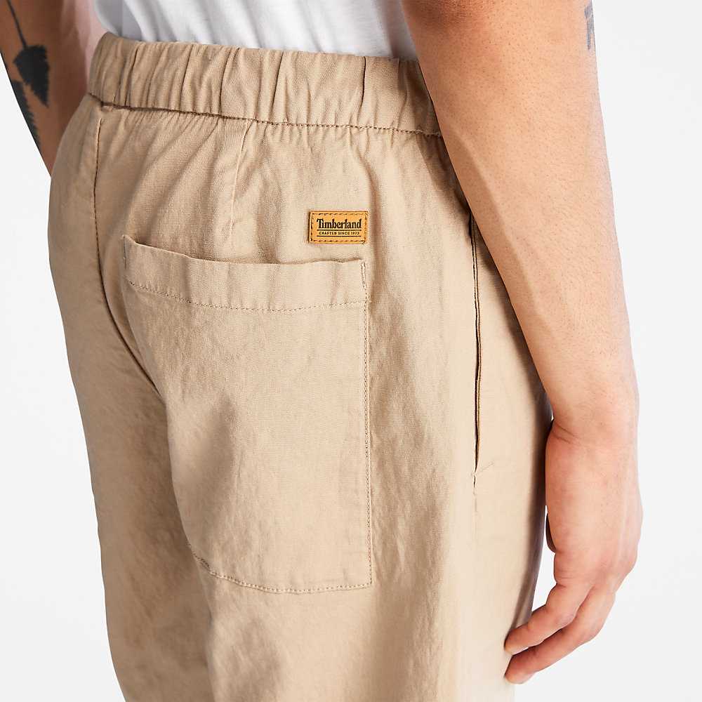 Beige Men's Timberland Cotton Shorts | Israel-9617542