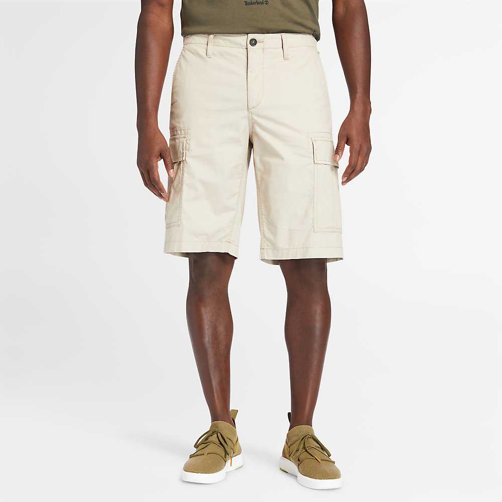 Beige Men\'s Timberland Poplin Cargo Shorts | Israel-9840276