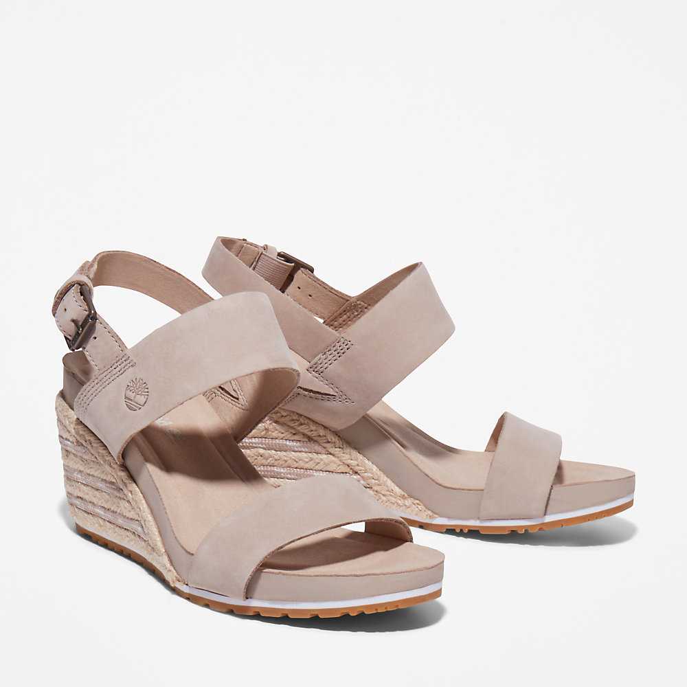 Beige Women's Timberland Capri Sunset Wedge Sandals | Israel-9780614