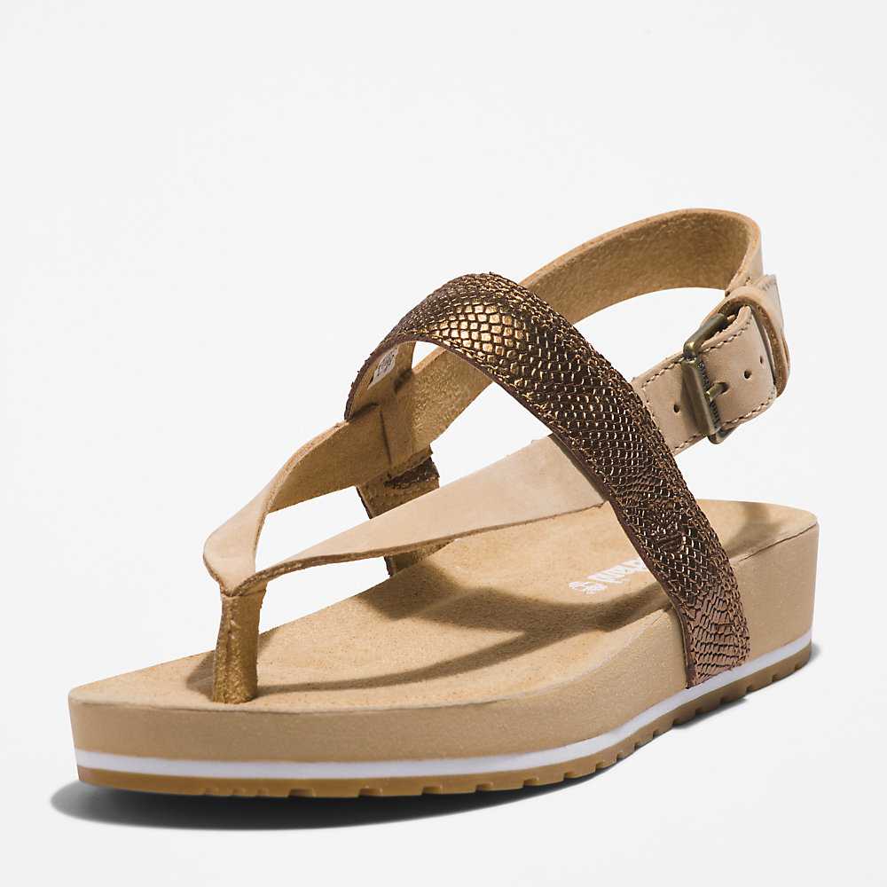 Beige Women's Timberland Malibu Beach Flip Flops | Israel-8723956