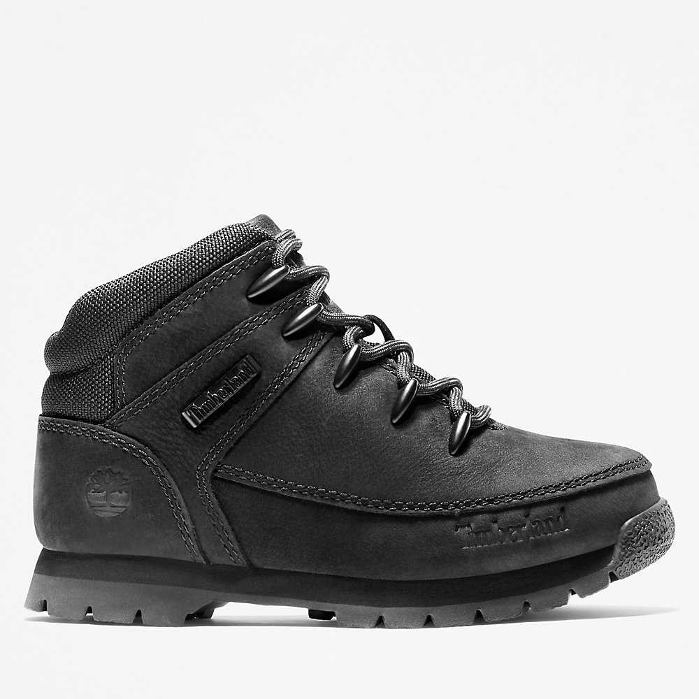 Black Kids\' Timberland Euro Sprint Mid Hiking Boots | Israel-4219545