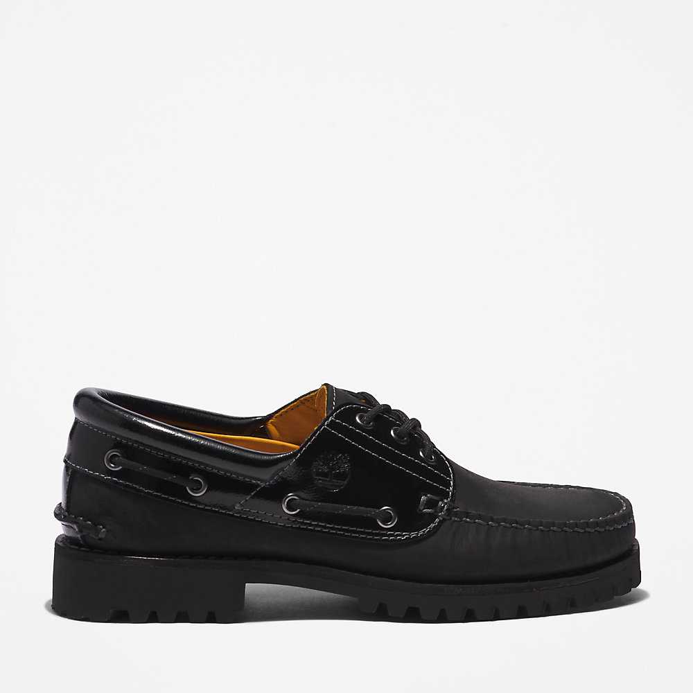 Black Men\'s Timberland 3-Eye Lug Boat Shoes | Israel-9430682