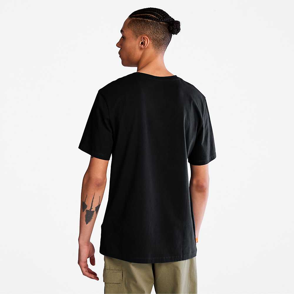 Black Men's Timberland Camo-Logo T Shirts | Israel-1486532