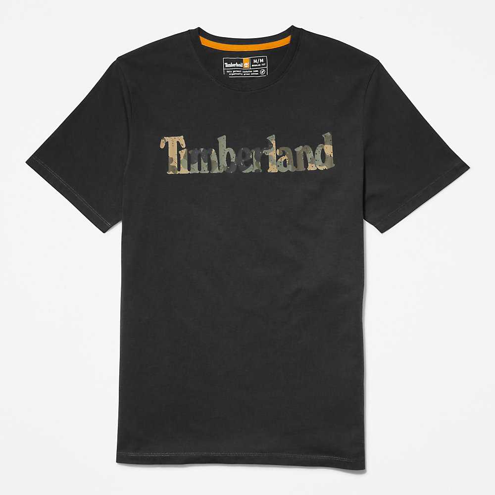 Black Men's Timberland Camo-Logo T Shirts | Israel-1594702