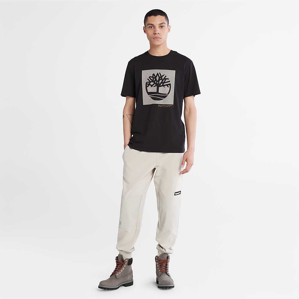 Black Men's Timberland Dotted Tree-logo T Shirts | Israel-1034297