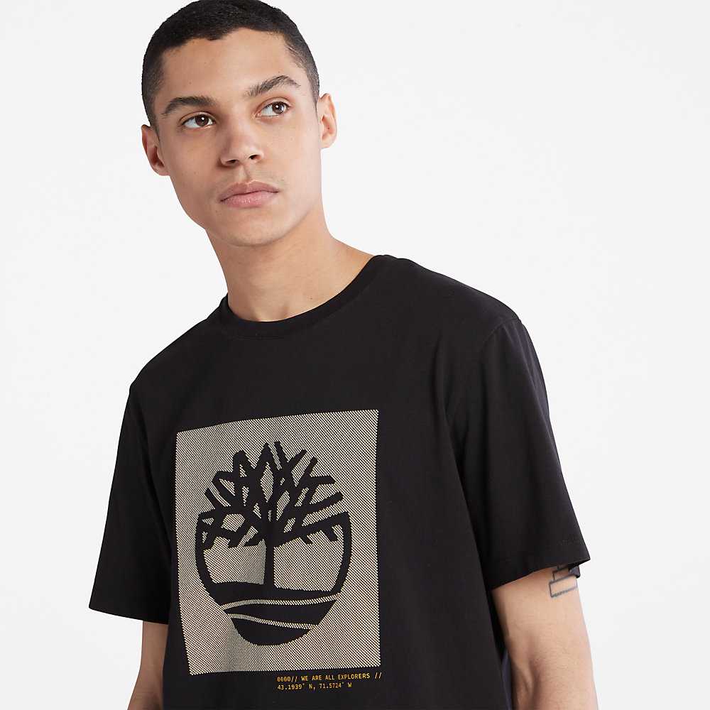 Black Men's Timberland Dotted Tree-logo T Shirts | Israel-1034297