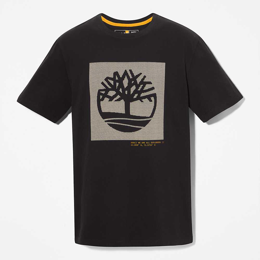 Black Men's Timberland Dotted Tree-logo T Shirts | Israel-1034297