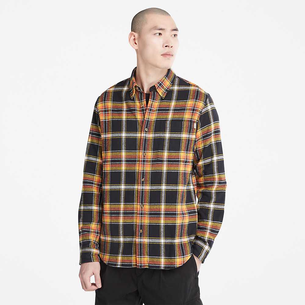 Black Men\'s Timberland Heavy Flannel Check Shirt | Israel-5976120