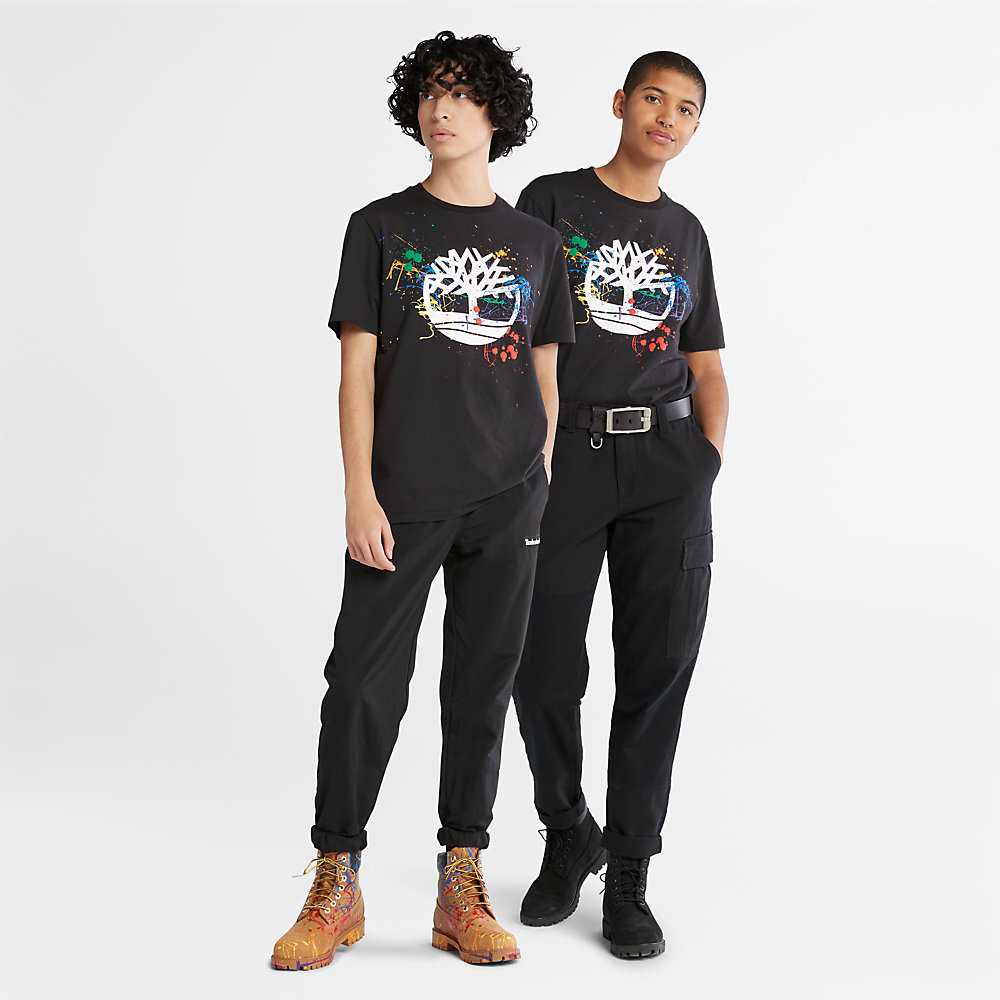 Black Men's Timberland Paint Pride T Shirts | Israel-0548273