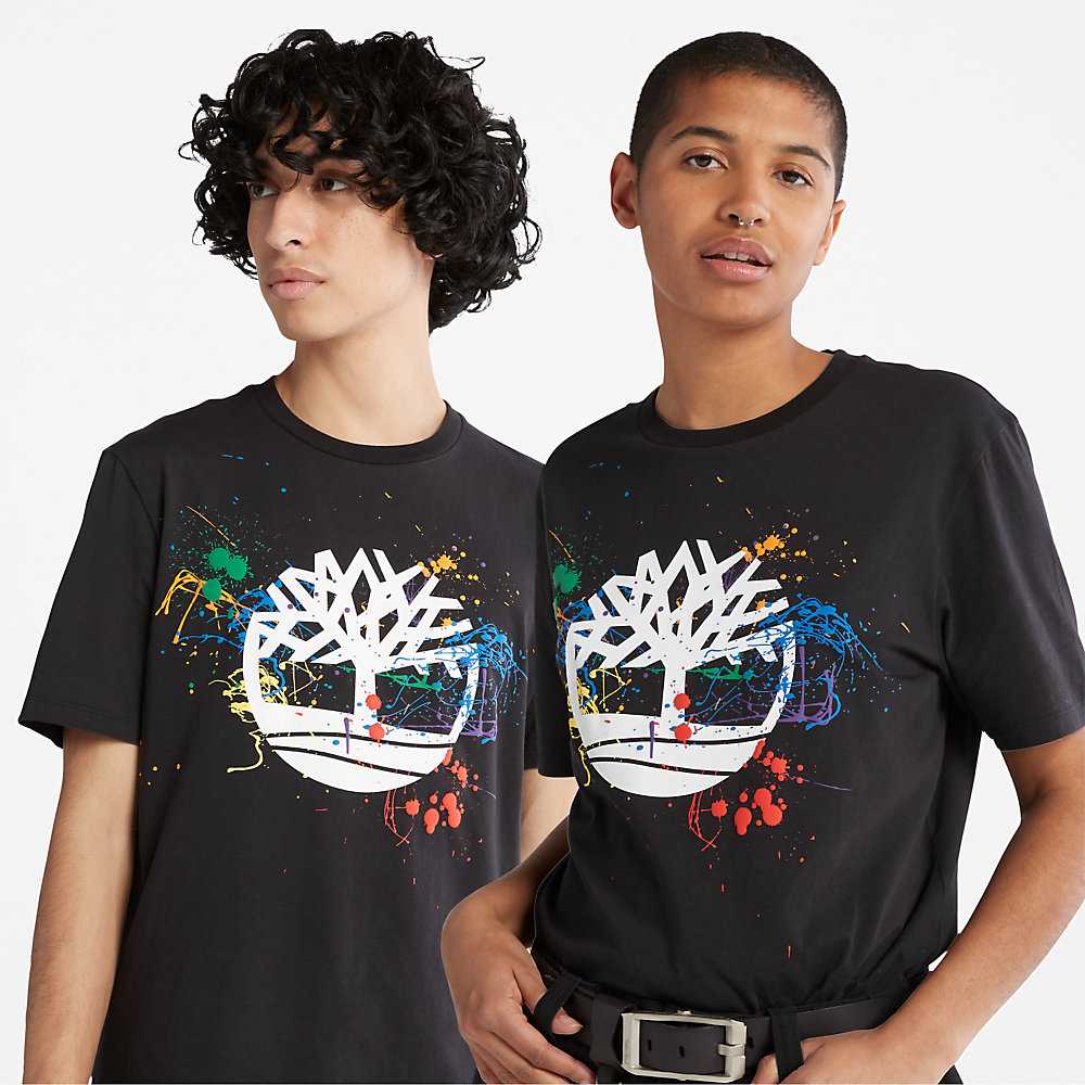 Black Men's Timberland Paint Pride T Shirts | Israel-0548273