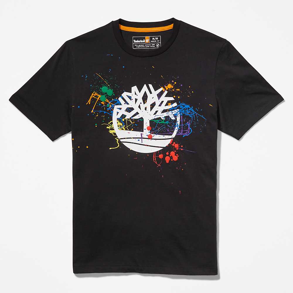 Black Men's Timberland Paint Pride T Shirts | Israel-0548273