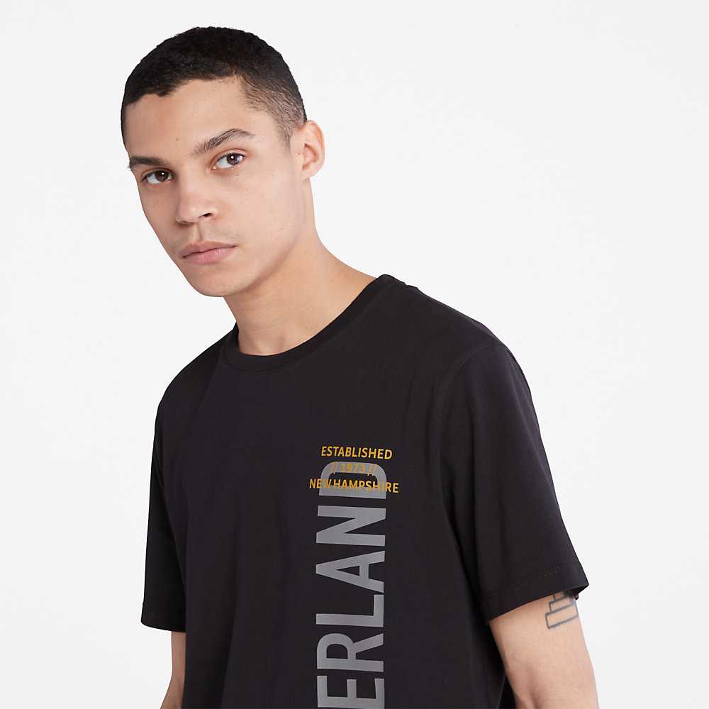 Black Men's Timberland Side-logo T Shirts | Israel-4279603