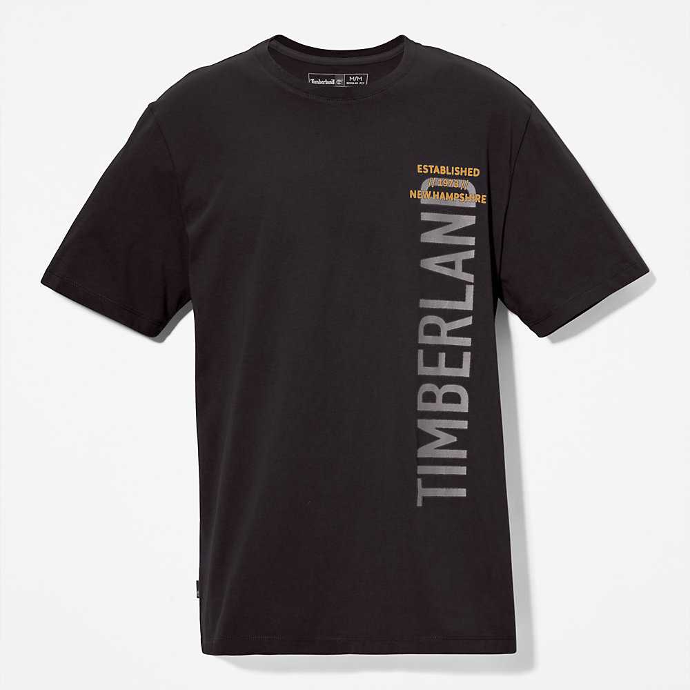 Black Men's Timberland Side-logo T Shirts | Israel-4279603