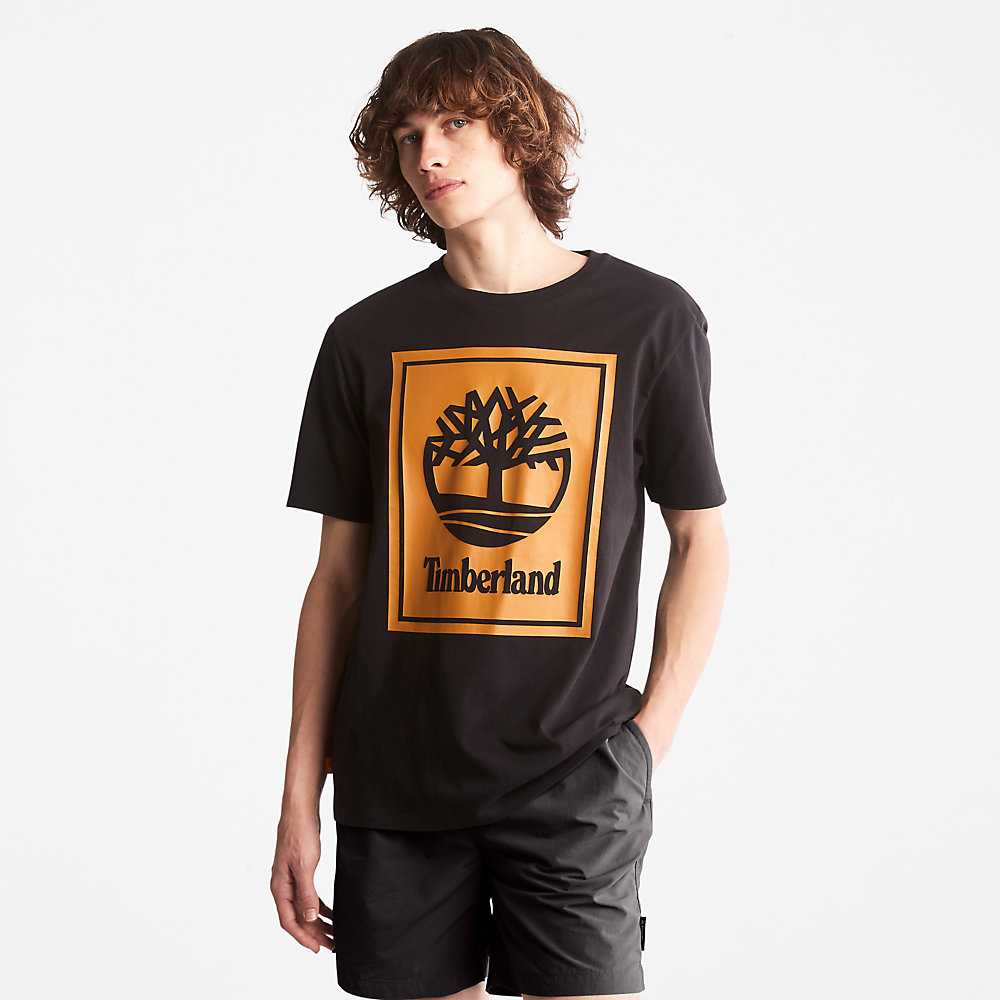 Black Men's Timberland Tree Logo T Shirts | Israel-4387269