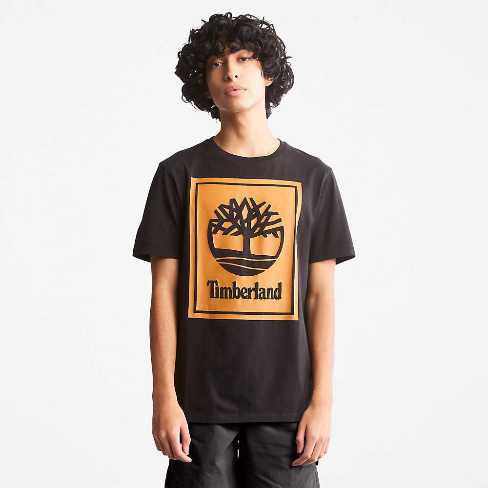 Black Men's Timberland Tree Logo T Shirts | Israel-4387269