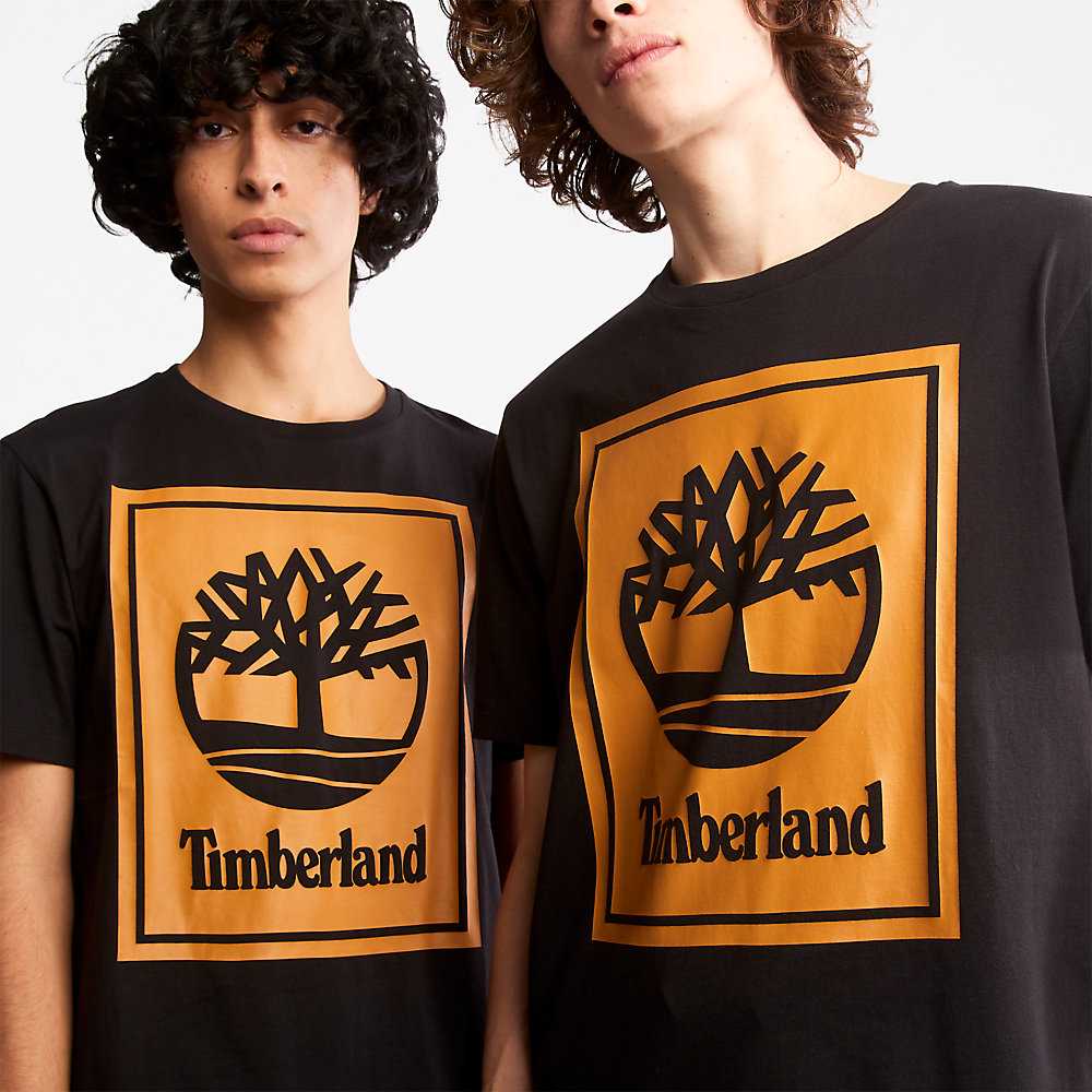 Black Men's Timberland Tree Logo T Shirts | Israel-4387269