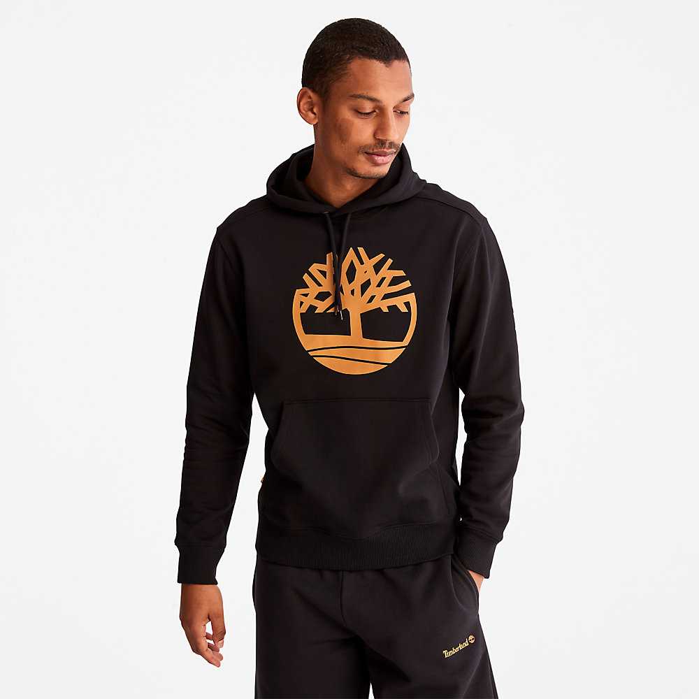 Black Men\'s Timberland ree-Logo Hoodie | Israel-9362150