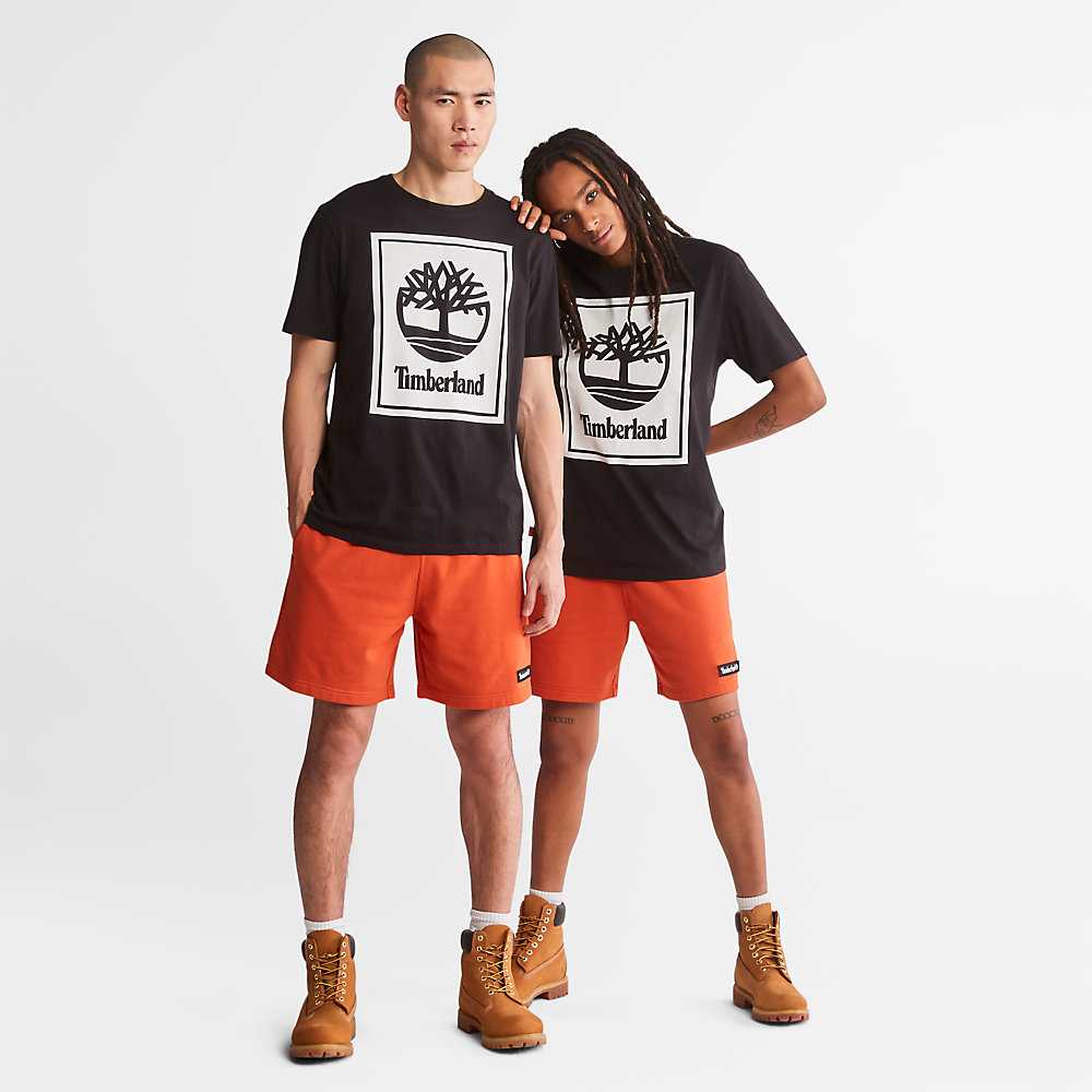 Black/White Women's Timberland Stack Logo T Shirts | Israel-8197532