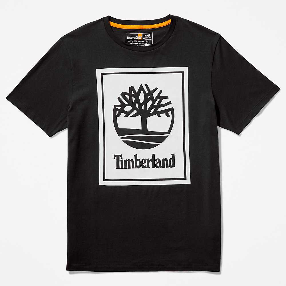 Black/White Women's Timberland Stack Logo T Shirts | Israel-8197532