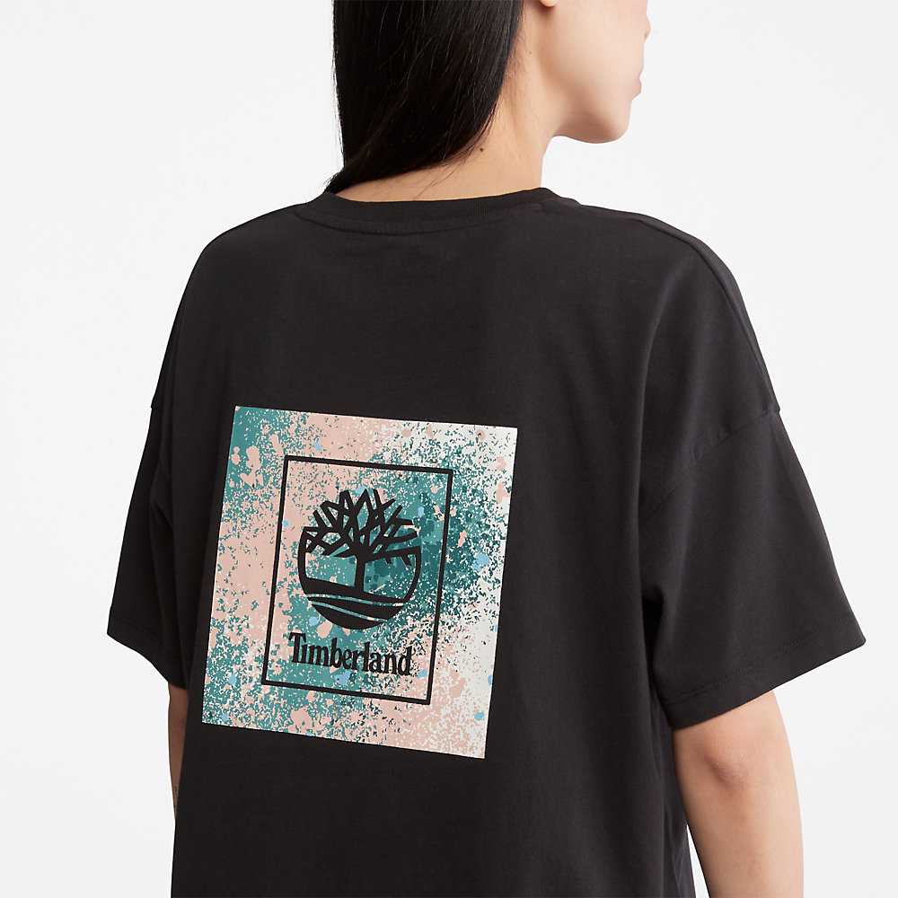 Black Women's Timberland Back Graphic Logo T Shirts | Israel-5603829