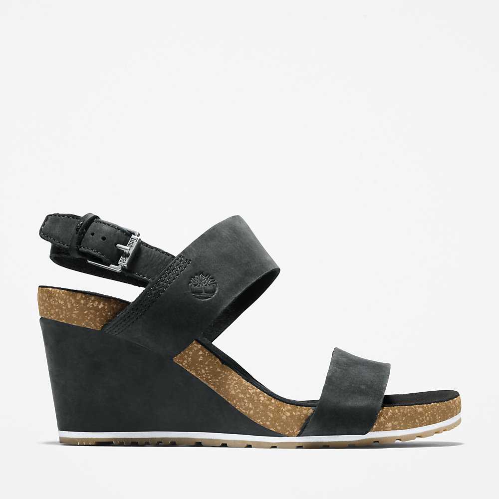 Black Women\'s Timberland Capri Sunset Wedge Sandals | Israel-8452031