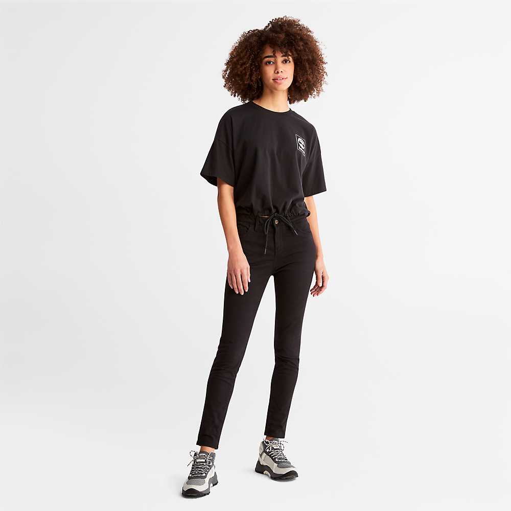 Black Women's Timberland Cropped T Shirts | Israel-4231578