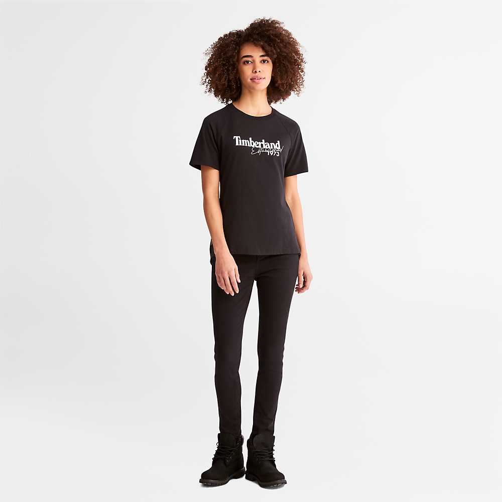 Black Women's Timberland Raglan-sleeve Logo T Shirts | Israel-5182639