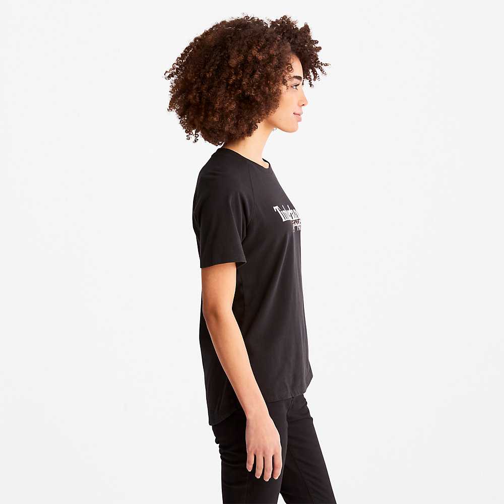 Black Women's Timberland Raglan-sleeve Logo T Shirts | Israel-5182639