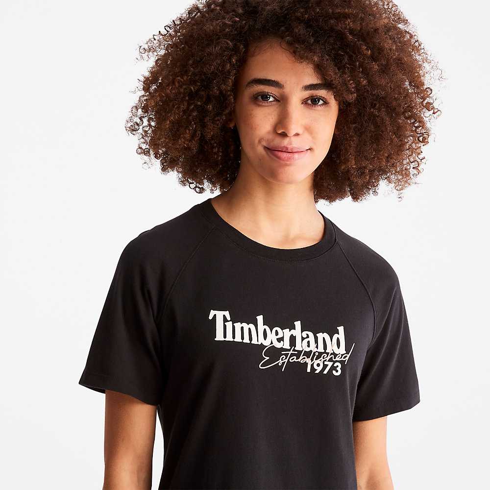 Black Women's Timberland Raglan-sleeve Logo T Shirts | Israel-5182639