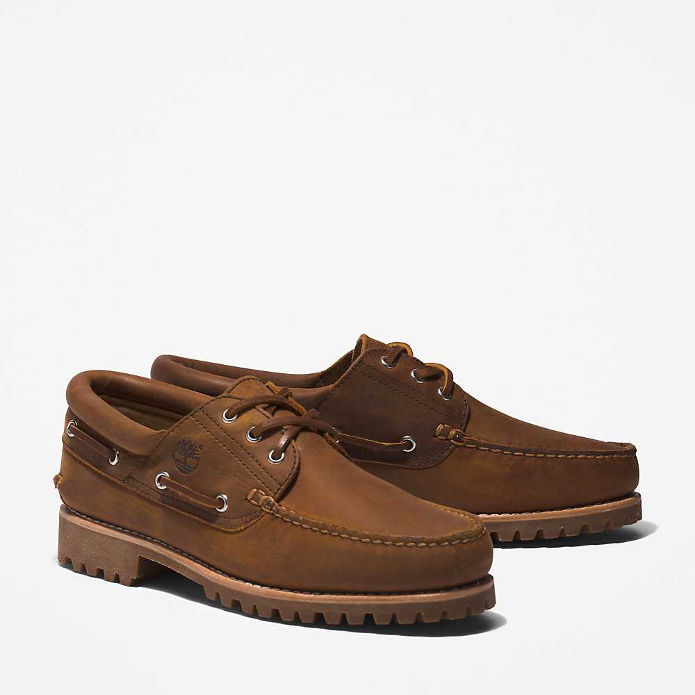 Brown Men's Timberland 3-Eye Lug Boat Shoes | Israel-0286197