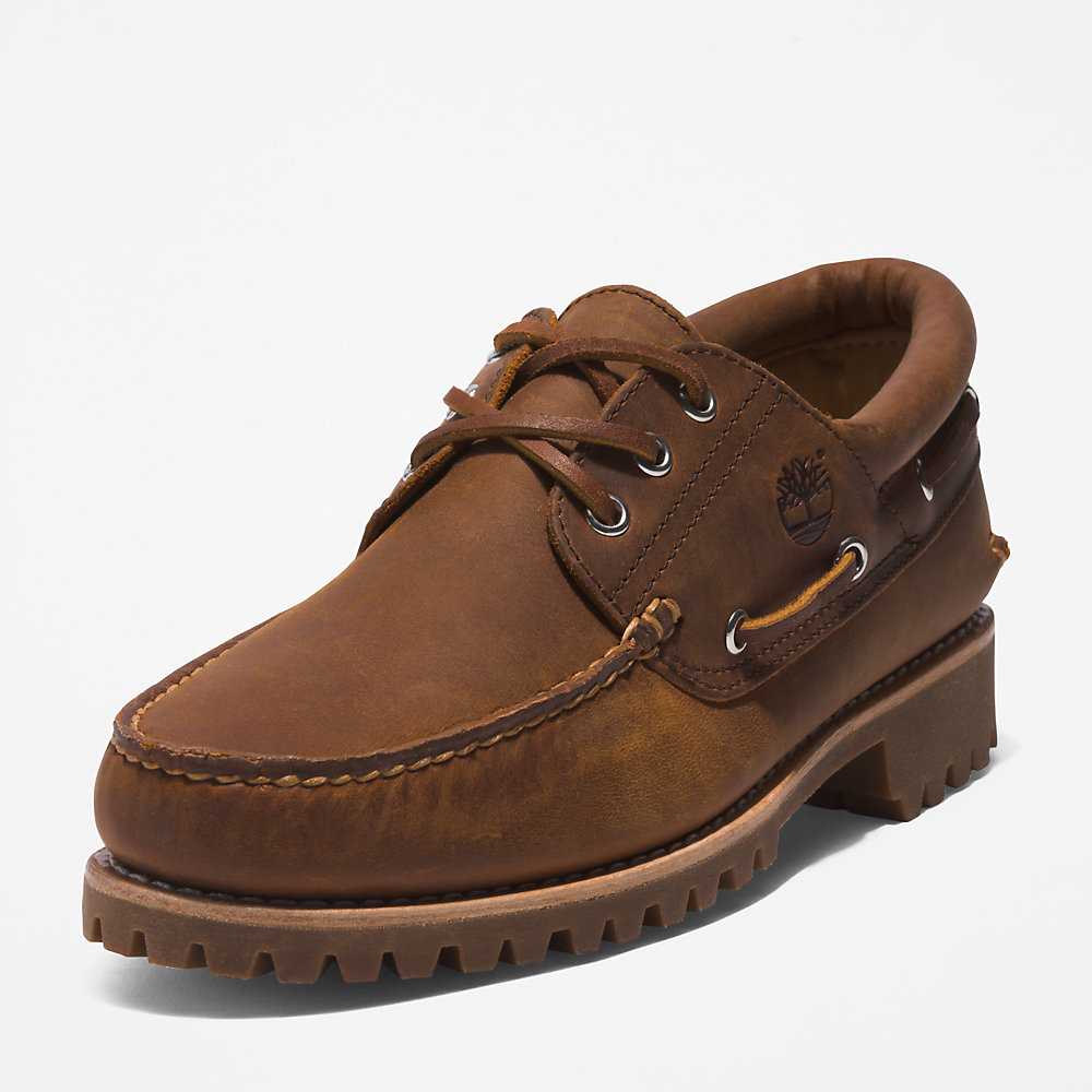 Brown Men's Timberland 3-Eye Lug Boat Shoes | Israel-0286197