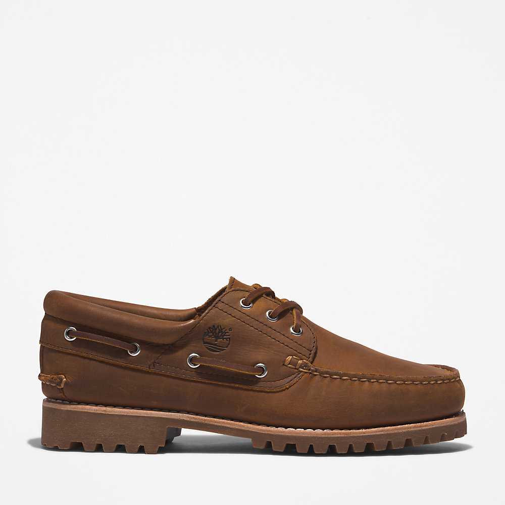 Brown Men\'s Timberland 3-Eye Lug Boat Shoes | Israel-0286197