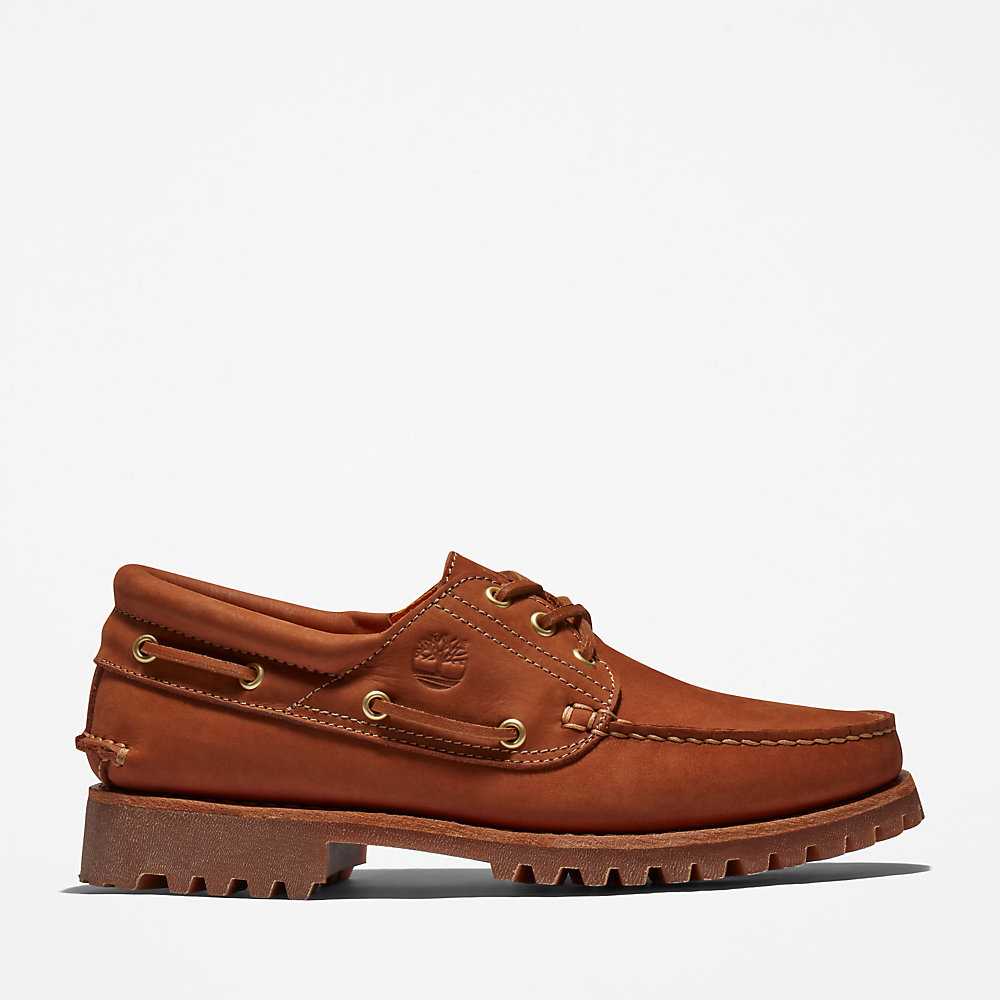 Brown Men\'s Timberland 3-Eye Lug Boat Shoes | Israel-1843792