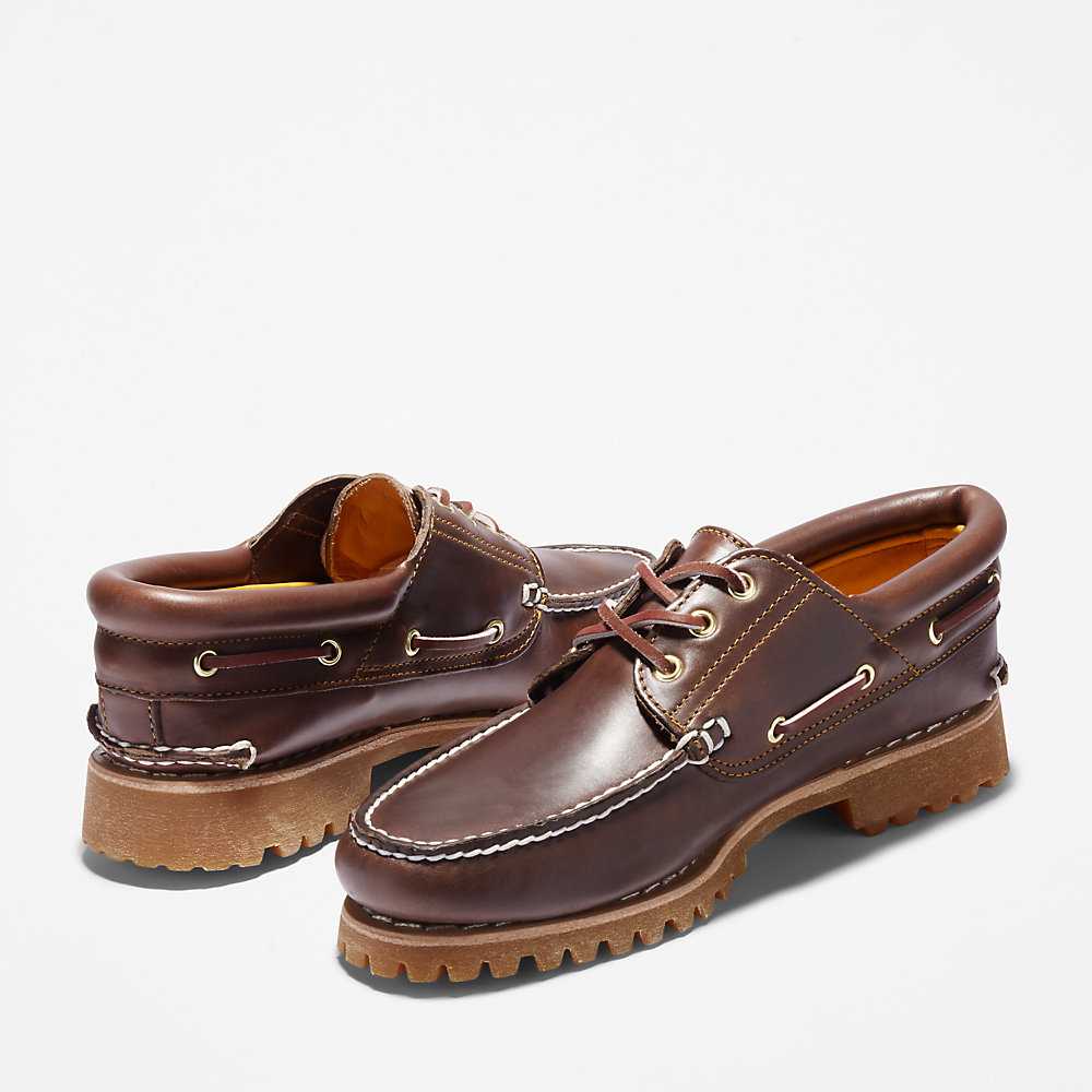 Brown Men's Timberland Authentic 3-Eye Boat Shoes | Israel-2358719