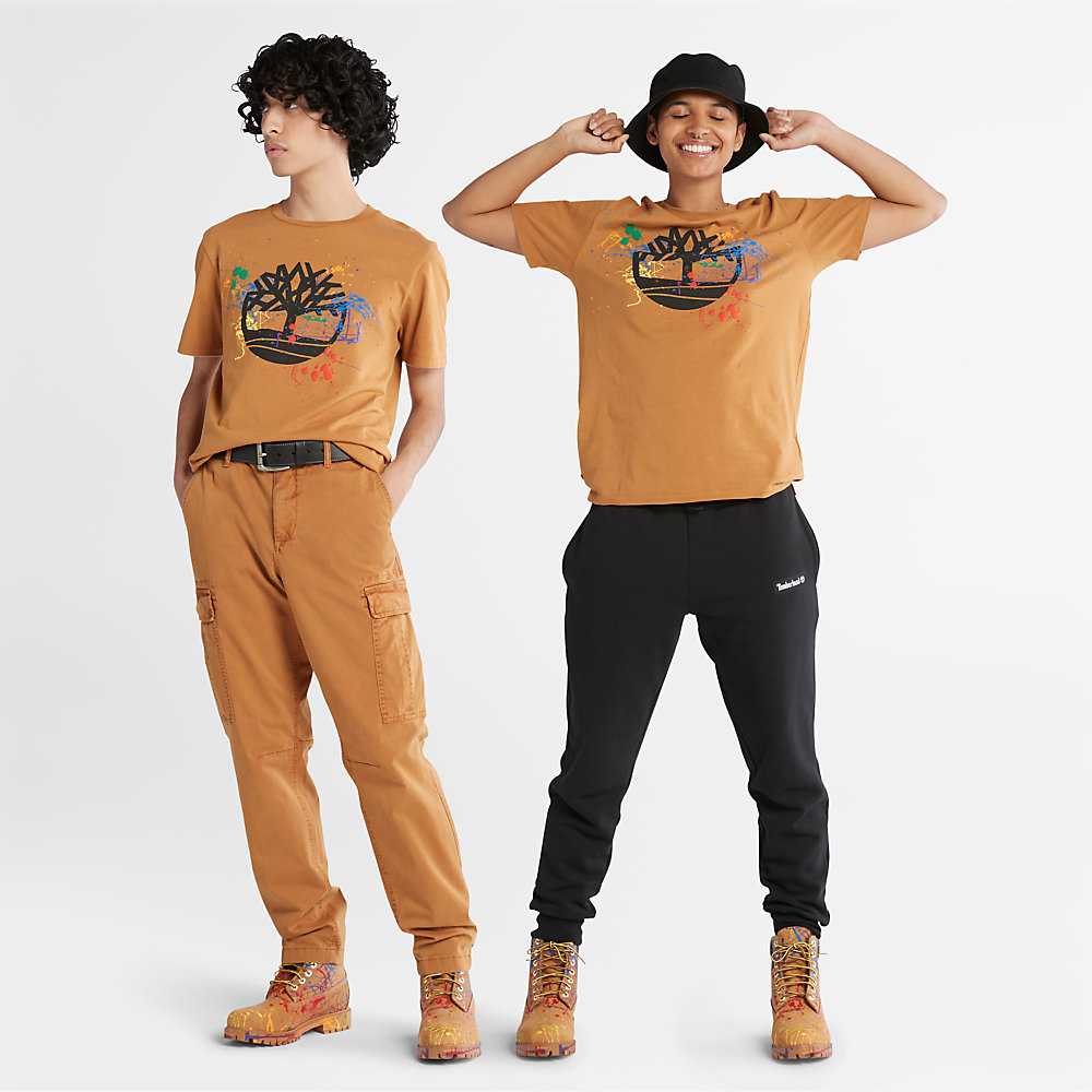 Brown Women's Timberland Paint Pride T Shirts | Israel-4796238