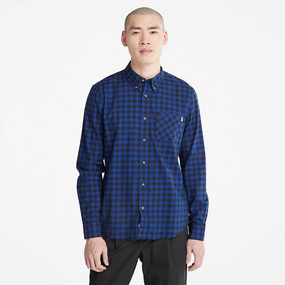 Dark Blue Men\'s Timberland Back River Check Check Shirt | Israel-0625491