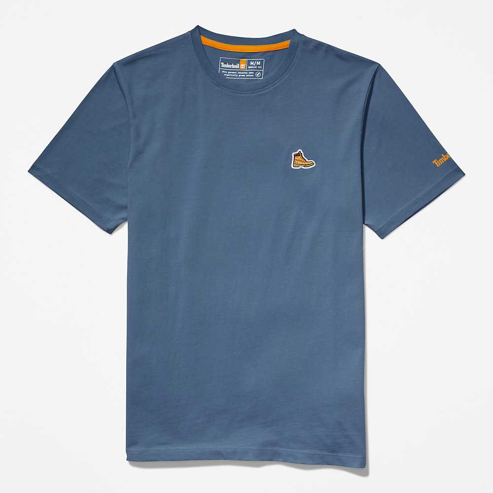 Dark Blue Men's Timberland Boot-Logo T Shirts | Israel-0481237