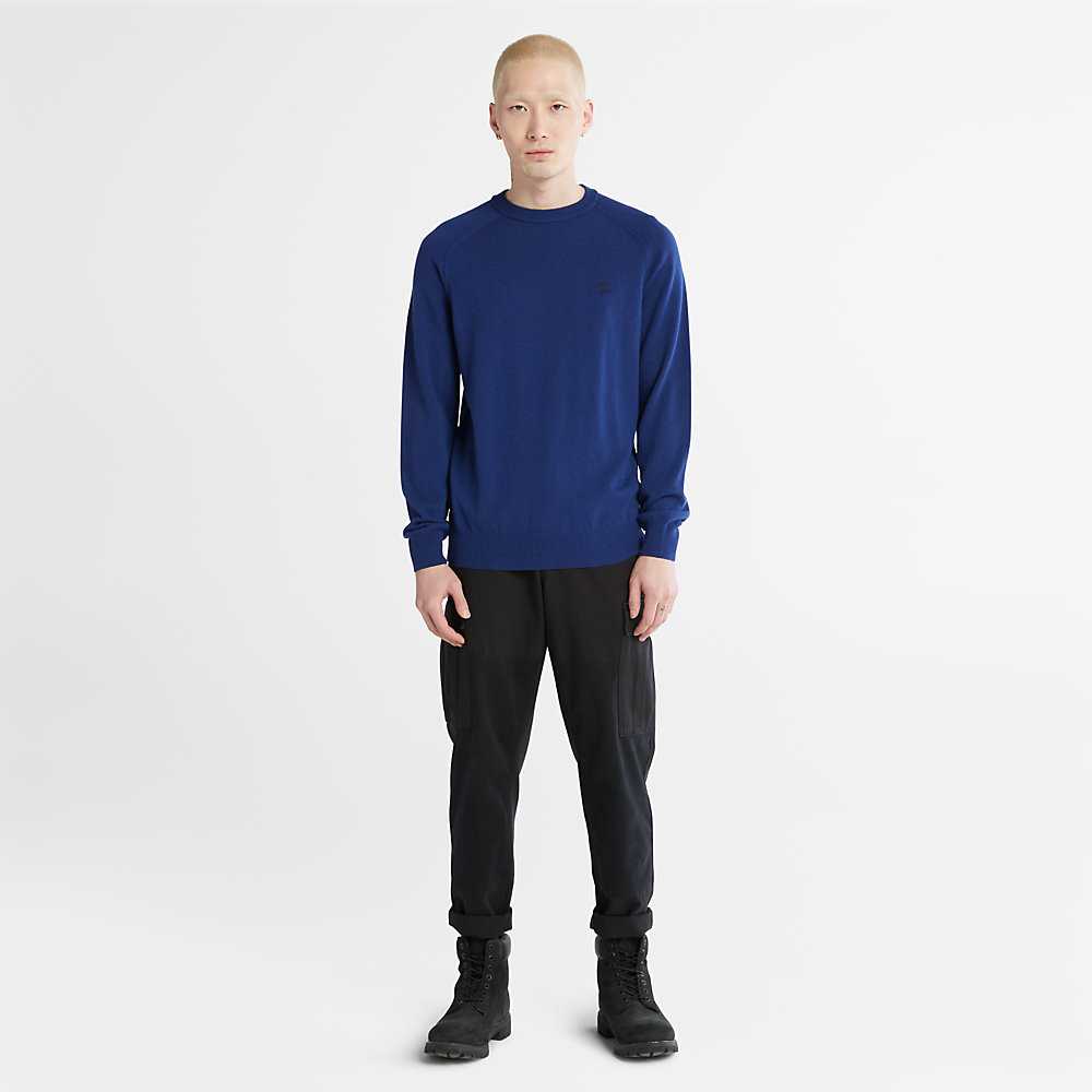 Dark Blue Men's Timberland Crewneck Sweatshirt | Israel-5437098