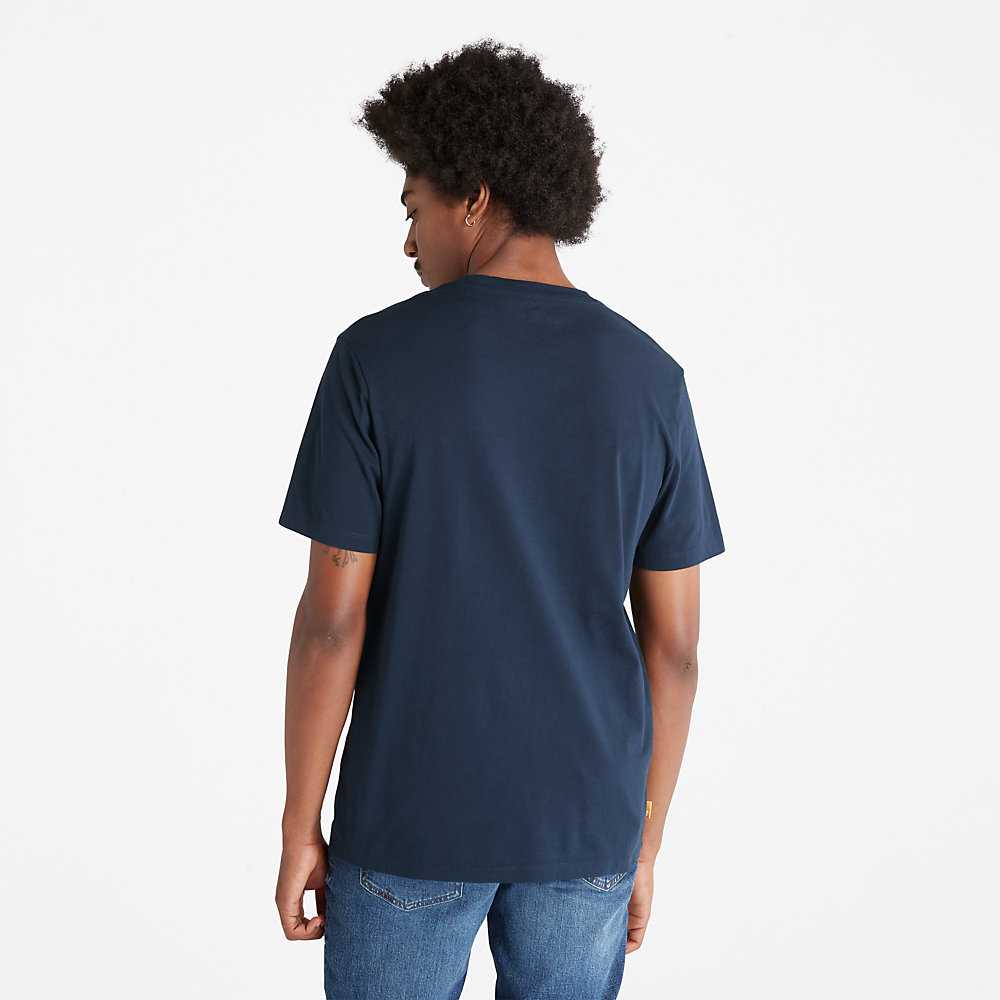 Dark Blue Men's Timberland Dotted Tree-logo T Shirts | Israel-5968217