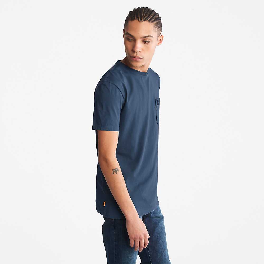 Dark Blue Men's Timberland Dunstan River T Shirts | Israel-0912635