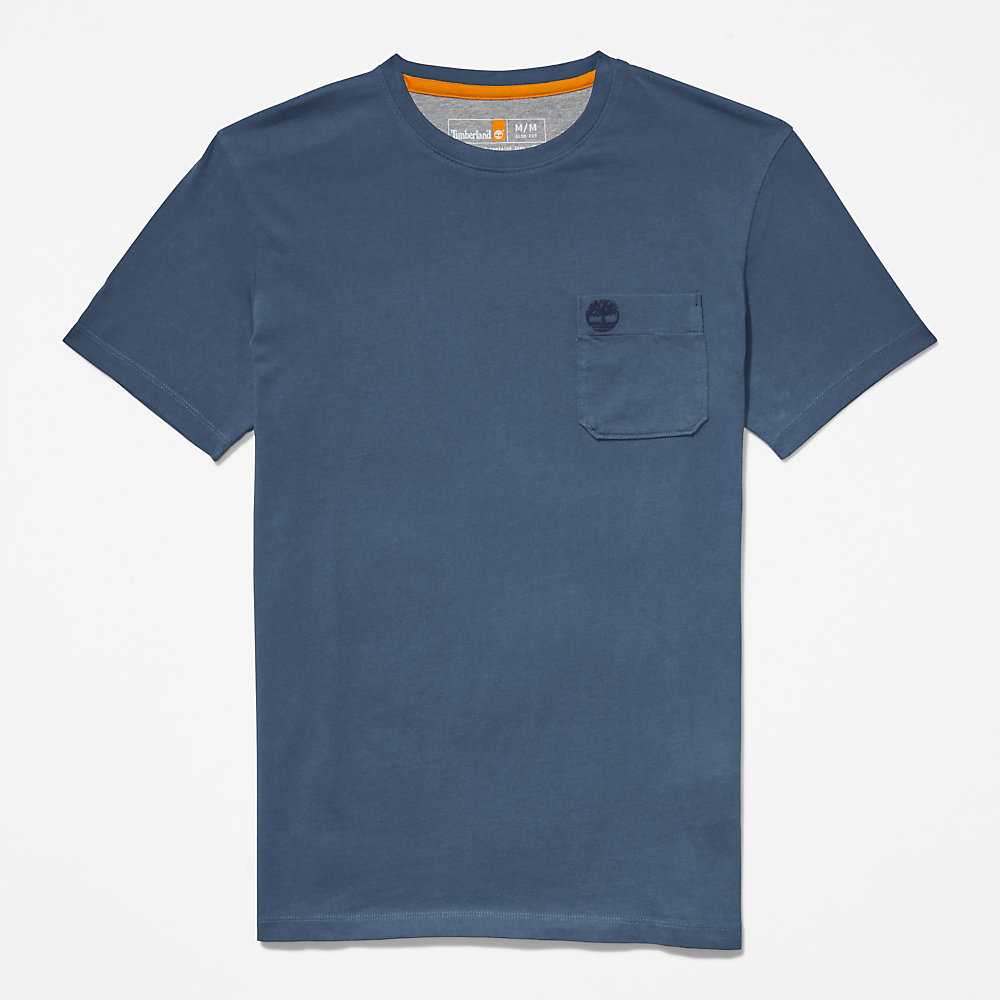 Dark Blue Men's Timberland Dunstan River T Shirts | Israel-0912635