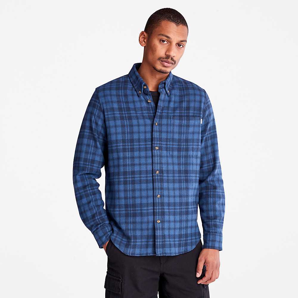 Dark Blue Men\'s Timberland Flannel Check Shirt | Israel-4391658