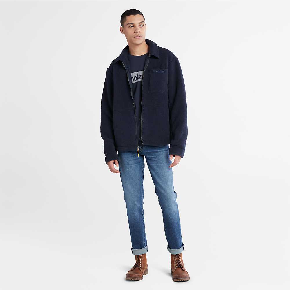 Dark Blue Men's Timberland Fleece Shirts | Israel-1806279