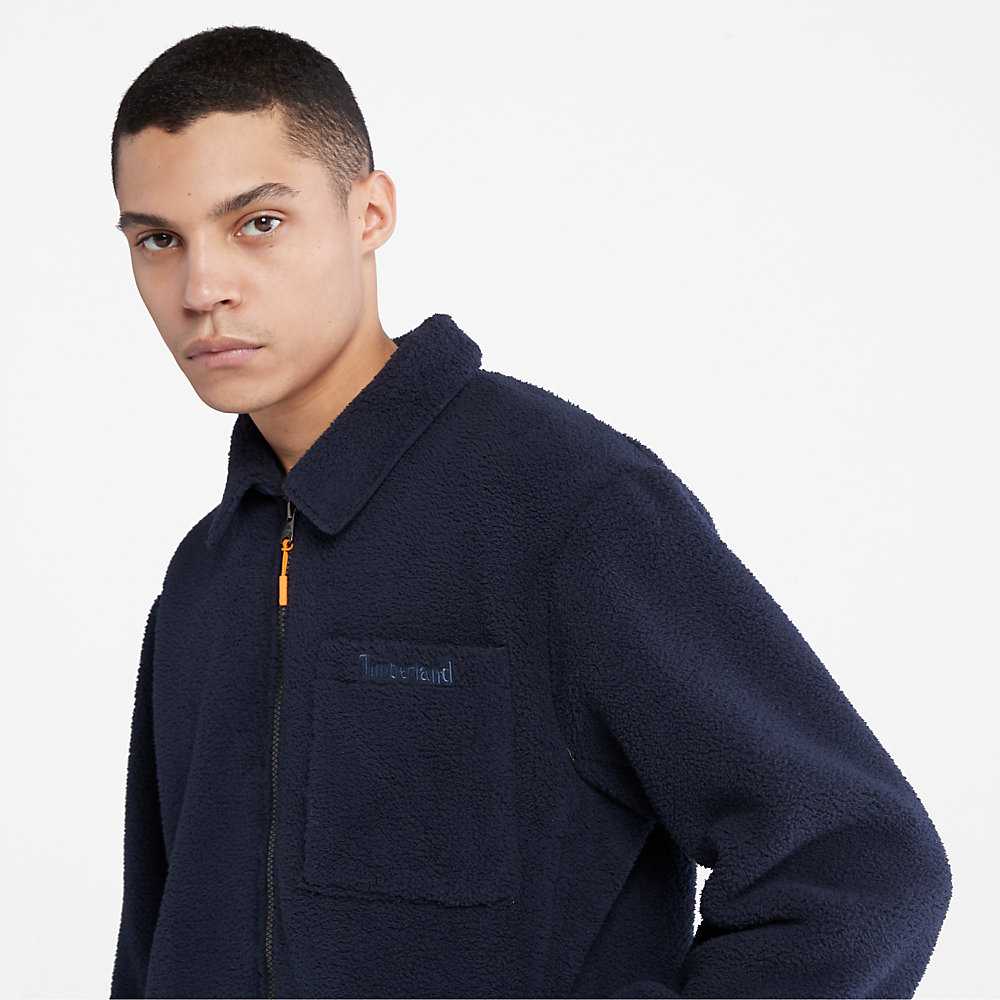 Dark Blue Men's Timberland Fleece Shirts | Israel-1806279