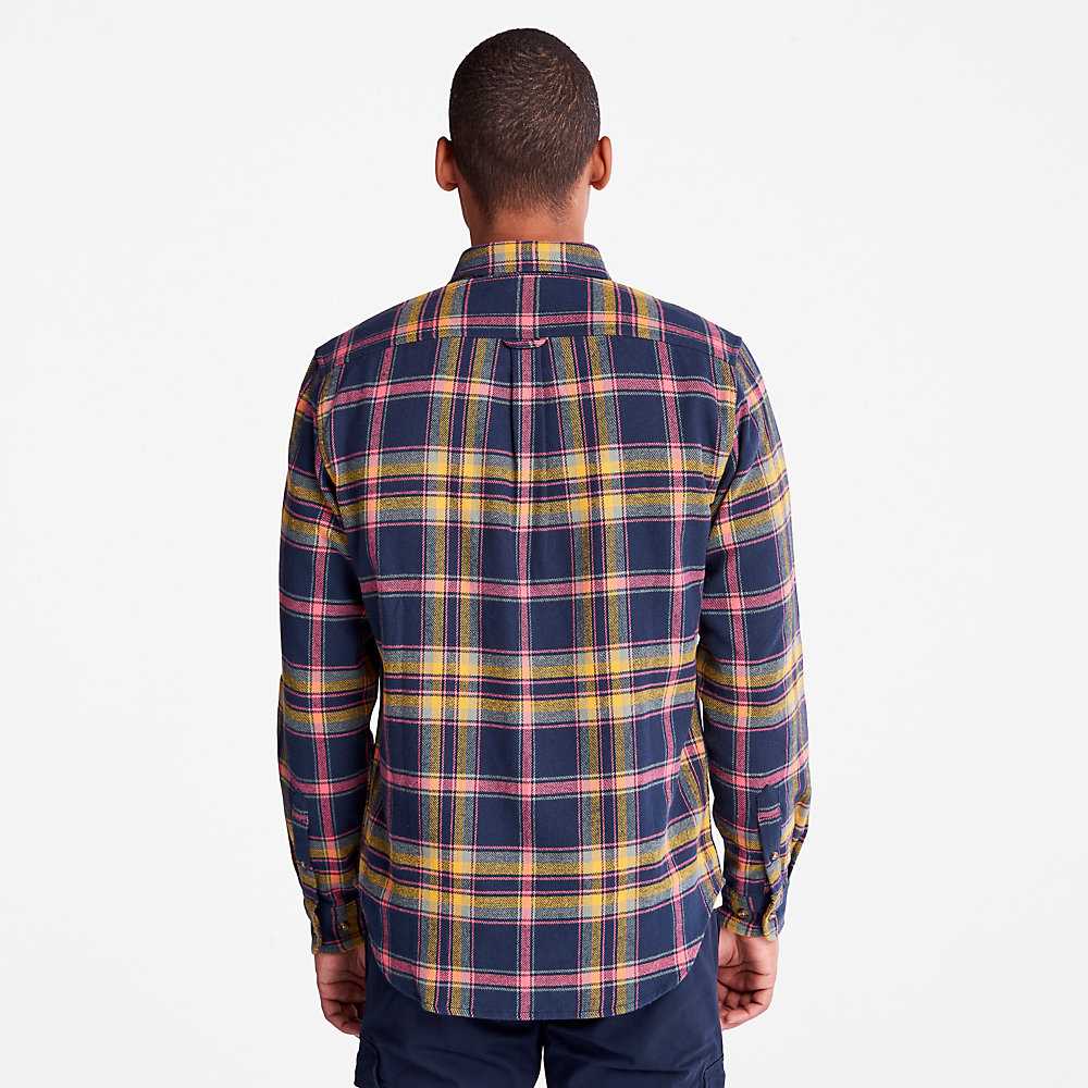 Dark Blue Men's Timberland Heavy Flannel Check Shirt | Israel-4067821