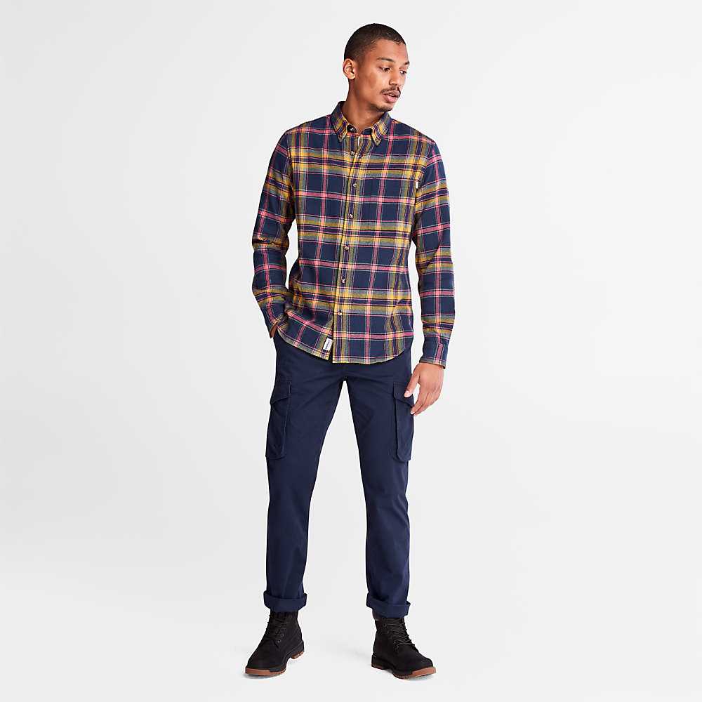 Dark Blue Men's Timberland Heavy Flannel Check Shirt | Israel-4067821