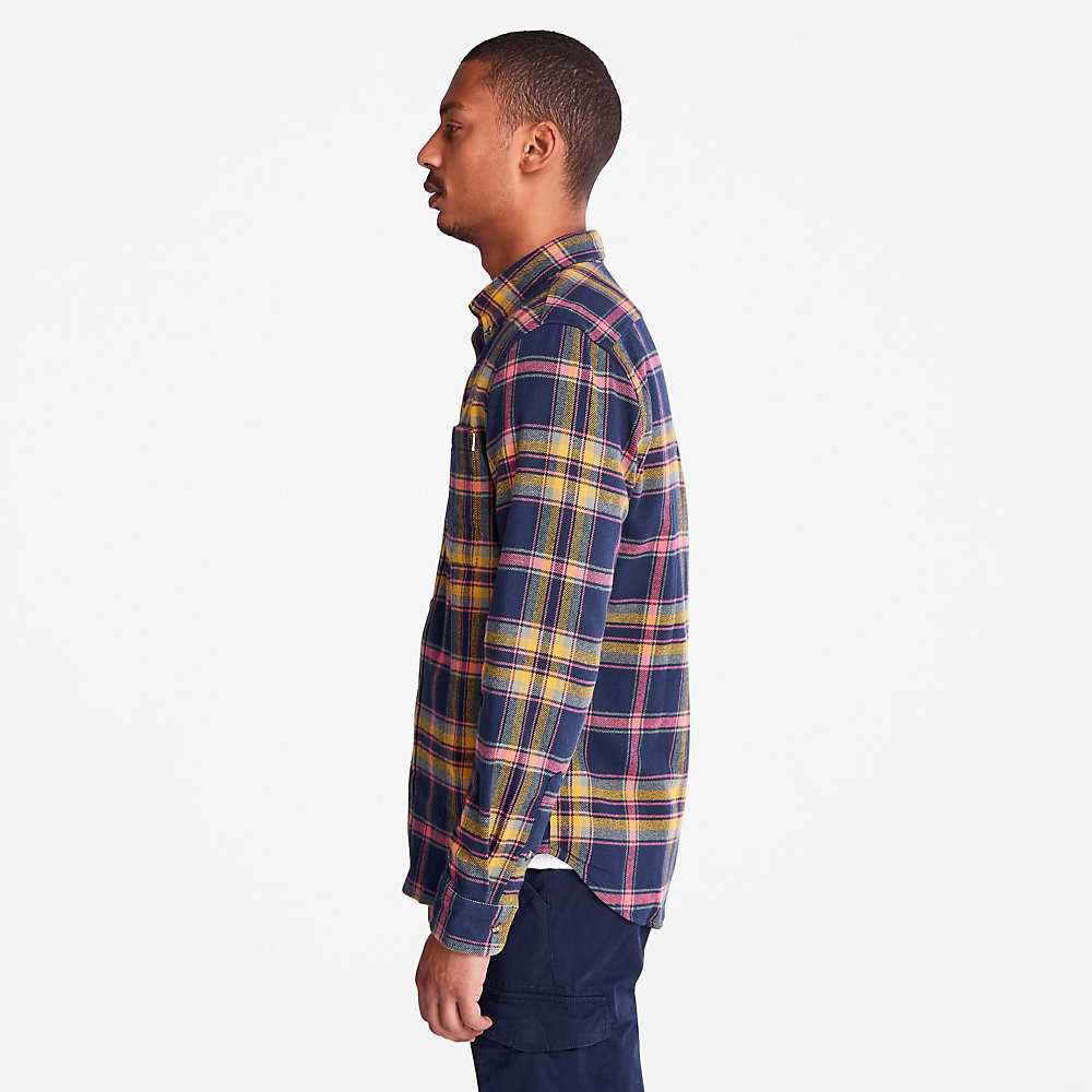 Dark Blue Men's Timberland Heavy Flannel Check Shirt | Israel-4067821