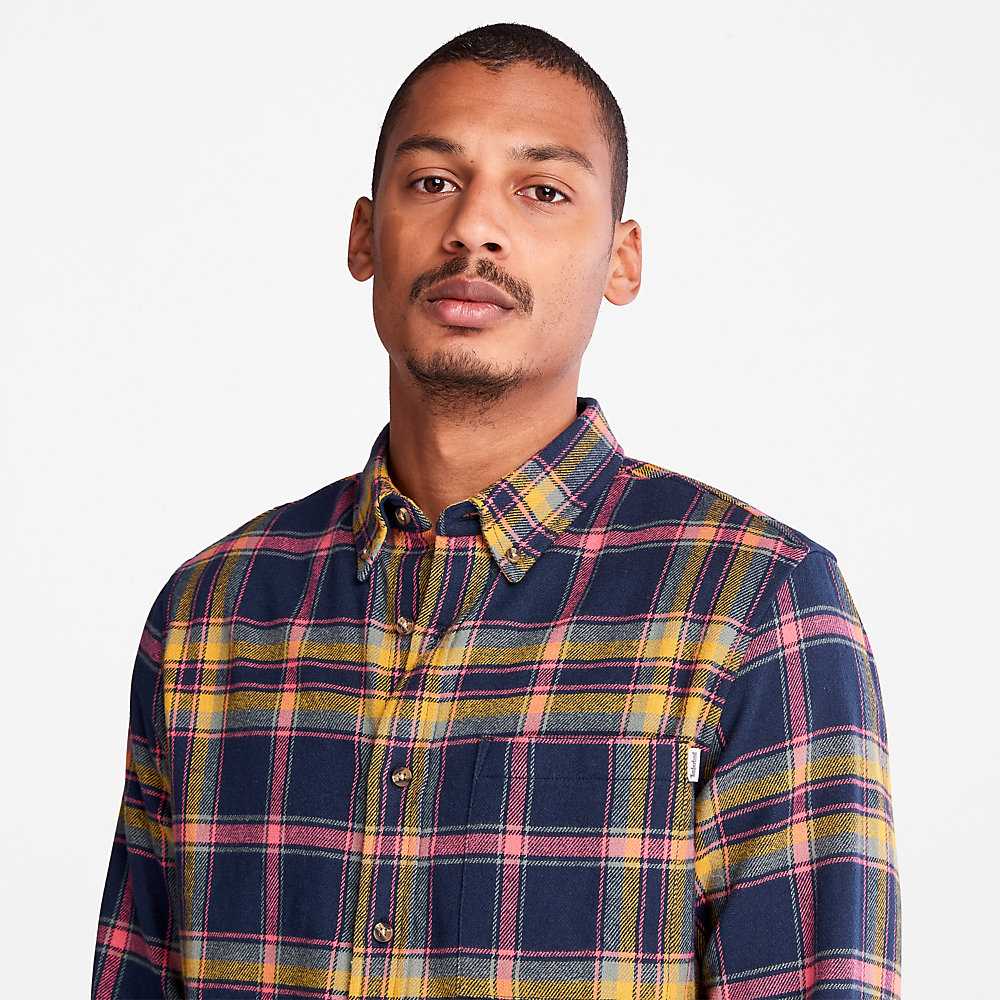 Dark Blue Men's Timberland Heavy Flannel Check Shirt | Israel-4067821