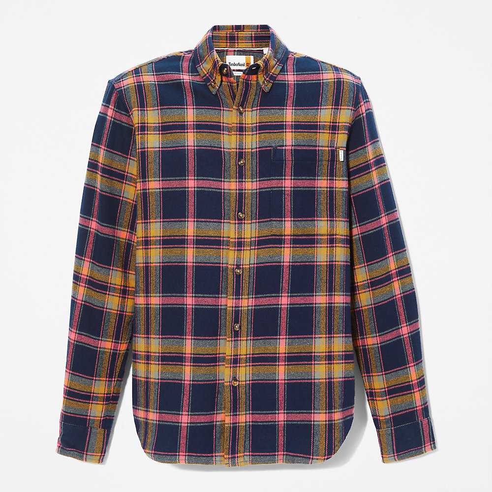 Dark Blue Men's Timberland Heavy Flannel Check Shirt | Israel-4067821