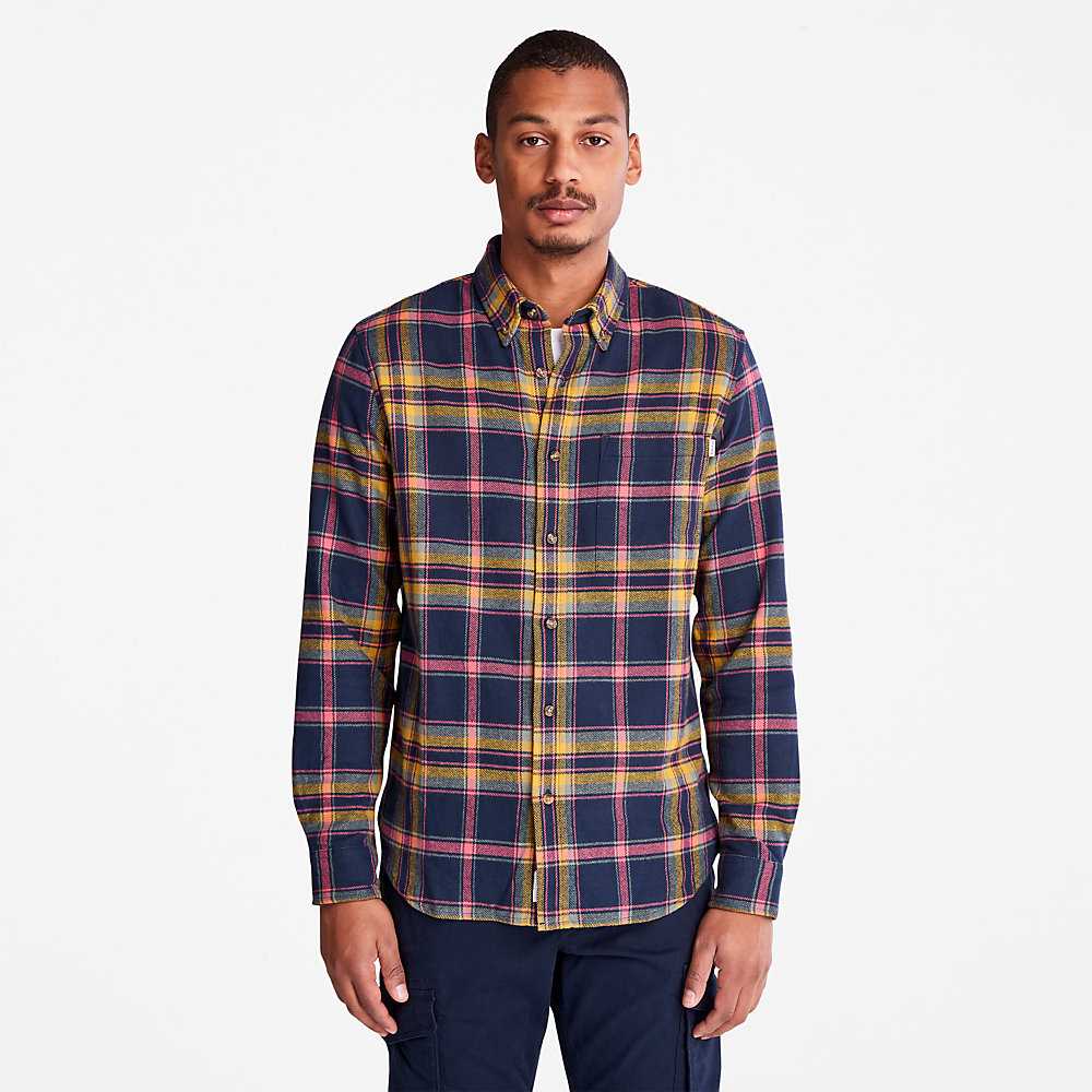 Dark Blue Men\'s Timberland Heavy Flannel Check Shirt | Israel-4067821